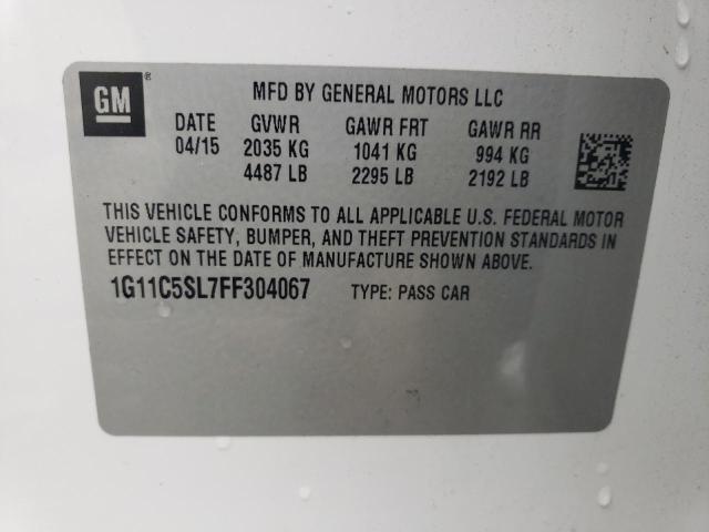 1G11C5SL7FF304067 - 2015 CHEVROLET MALIBU 1LT Ақ фото 12