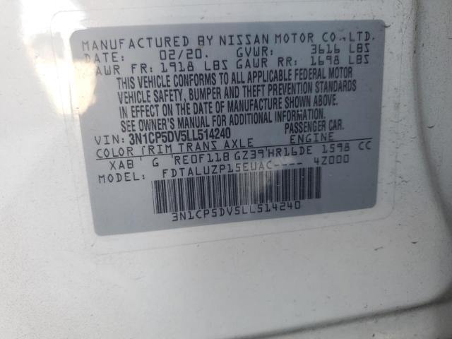 3N1CP5DV5LL514240 - 2020 NISSAN KICKS SR WHITE photo 12