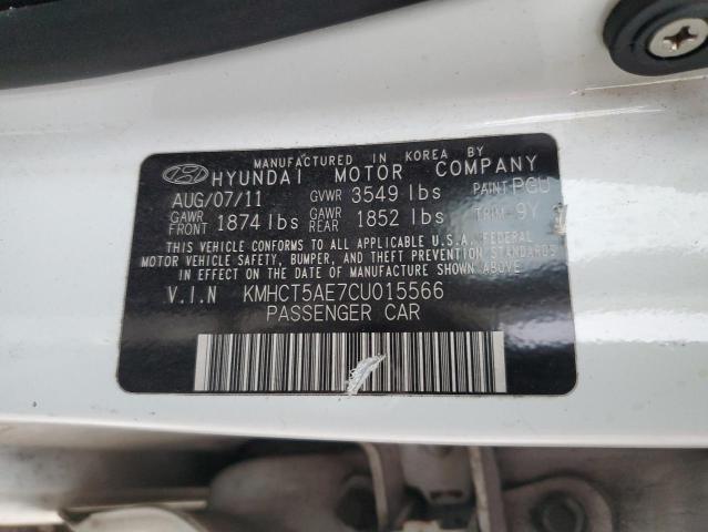 KMHCT5AE7CU015566 - 2012 HYUNDAI ACCENT GLS WHITE photo 13