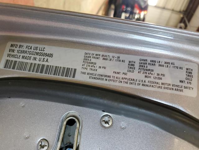 1C6RR7GG2MS509405 - 2021 RAM 1500 CLASS SLT ნაცრისფერი ფოტო 12