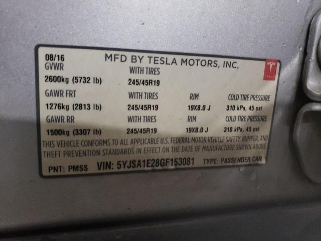 5YJSA1E28GF153081 - 2016 TESLA MODEL S SILVER photo 13