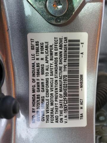 19XFC2F58HE031970 - 2017 HONDA CIVIC LX SILVER photo 12