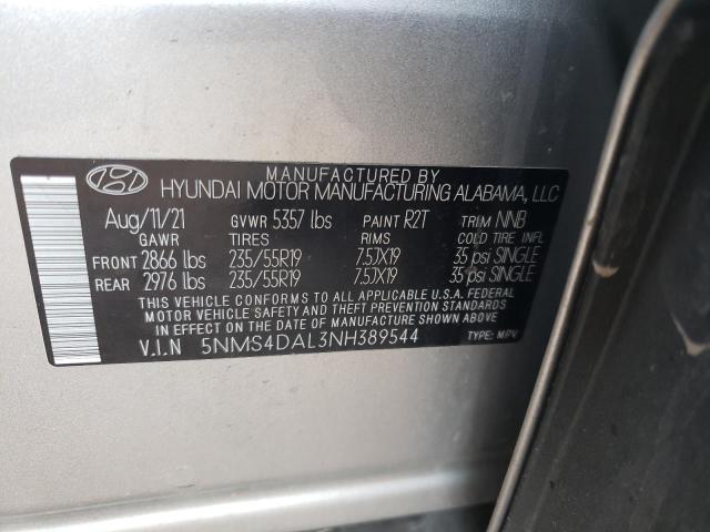 5NMS4DAL3NH389544 - 2022 HYUNDAI SANTA FE LIMITED SILVER photo 12