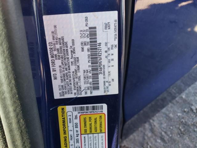 3FA6P0H76FR252146 - 2015 FORD FUSION SE BLUE photo 12