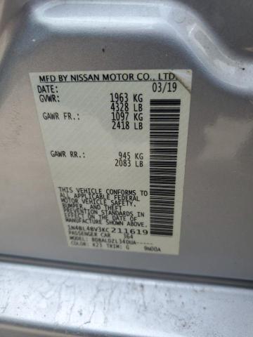 1N4BL4BV3KC211619 - 2019 NISSAN ALTIMA S SILVER photo 12