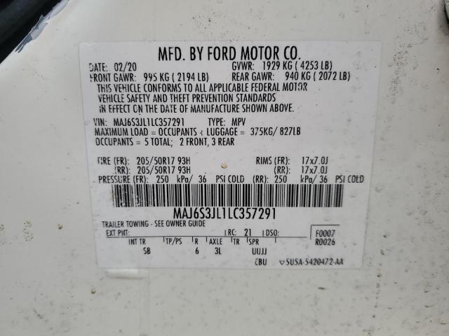 MAJ6S3JL1LC357291 - 2020 FORD ECOSPORT SES WHITE photo 13