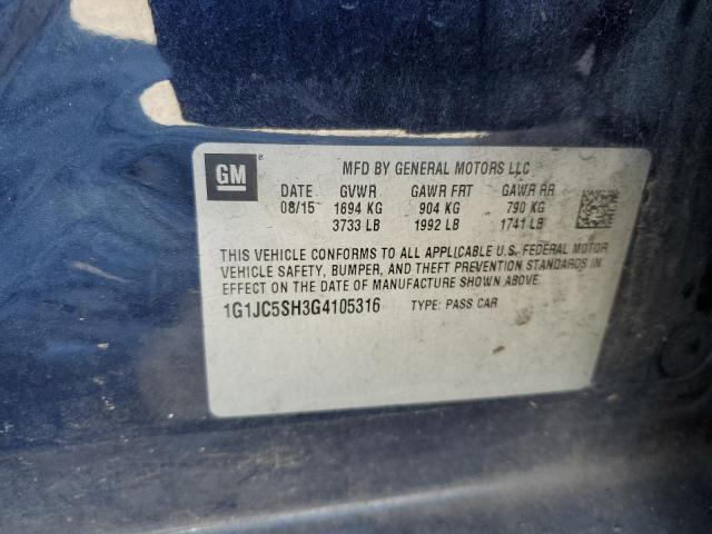 1G1JC5SH3G4105316 - 2016 CHEVROLET SONIC LT BLUE photo 12