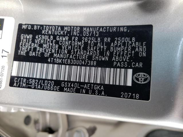 4T1BK1EB3DU047388 - 2013 TOYOTA AVALON BASE 金色 照片 12