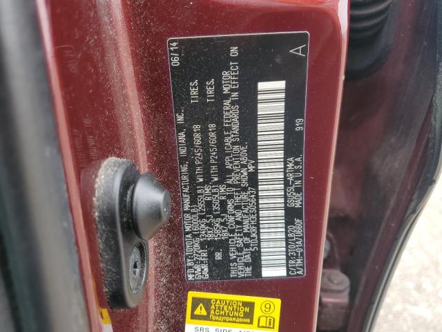 5TDJKRFH3ES056437 - 2014 TOYOTA HIGHLANDER XLE BURGUNDY photo 13