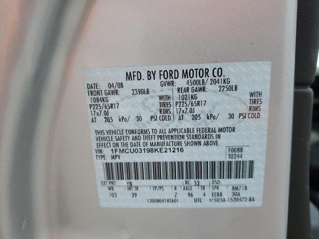 1FMCU03198KE21216 - 2008 FORD ESCAPE XLT SILVER photo 12