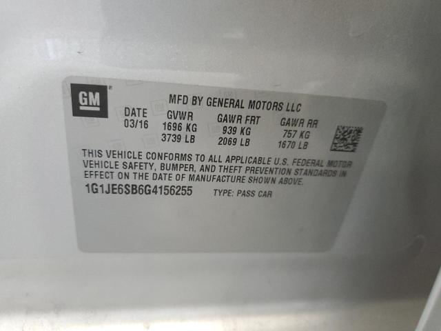 1G1JE6SB6G4156255 - 2016 CHEVROLET SONIC LTZ SILVER photo 12