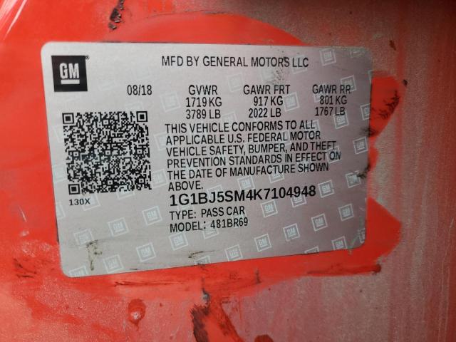 1G1BJ5SM4K7104948 - 2019 CHEVROLET CRUZE RED photo 12