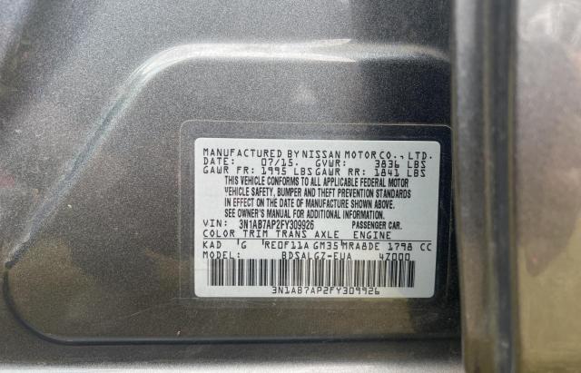 3N1AB7AP2FY309926 - 2015 NISSAN SENTRA S GRAY photo 10