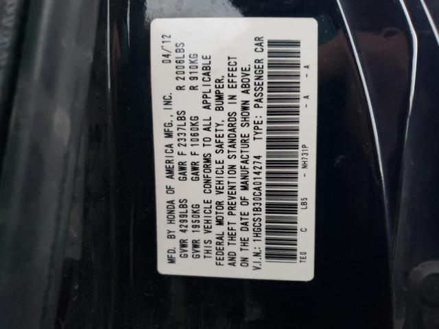 1HGCS1B30CA014274 - 2012 HONDA ACCORD LX BLACK photo 12