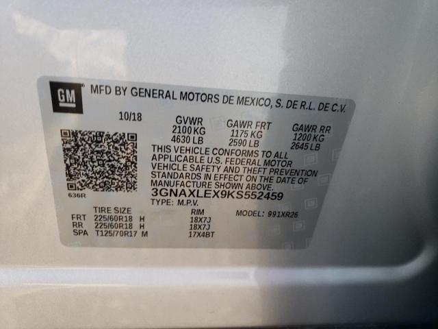 3GNAXLEX9KS552459 - 2019 CHEVROLET EQUINOX LT SILVER photo 13