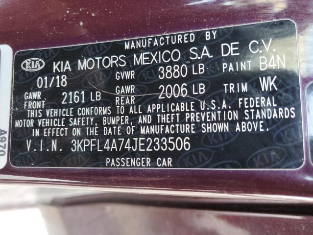 3KPFL4A74JE233506 - 2018 KIA FORTE LX BURGUNDY photo 12