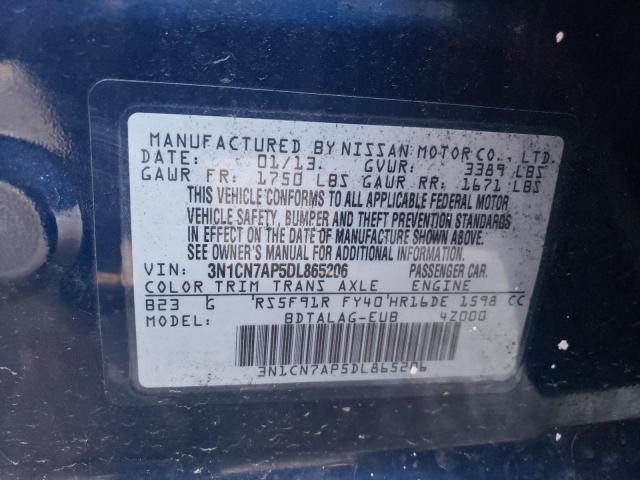 3N1CN7AP5DL865206 - 2013 NISSAN VERSA S BLUE photo 12