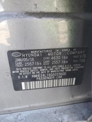 KMHE24L16GA033600 - 2016 HYUNDAI SONATA HYBRID GRAY photo 12