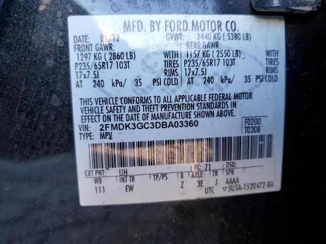 2FMDK3GC3DBA03360 - 2013 FORD EDGE SE BLACK photo 12