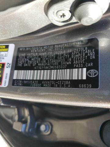 4T1G11AK2MU565037 - 2021 TOYOTA CAMRY SE GRAY photo 12