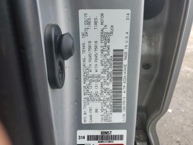 5TFJX4GN4FX044723 - 2015 TOYOTA TACOMA DOUBLE CAB PRERUNNER GRAY photo 12