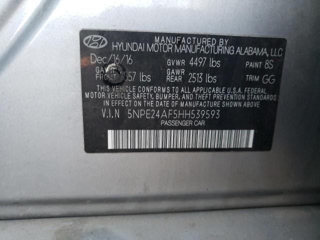 5NPE24AF5HH539593 - 2017 HYUNDAI SONATA SE GRAY photo 12