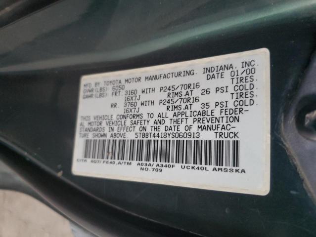 5TBBT4418YS060913 - 2000 TOYOTA TUNDRA ACCESS CAB მწვანე ფოტო 12