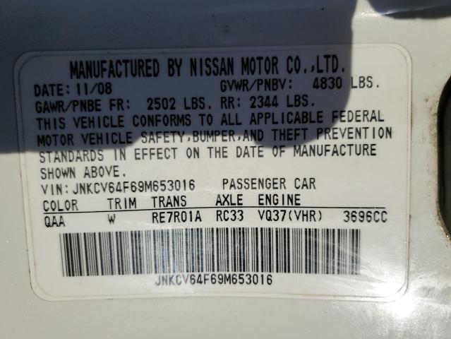 JNKCV64F69M653016 - 2009 INFINITI G37 WHITE photo 12