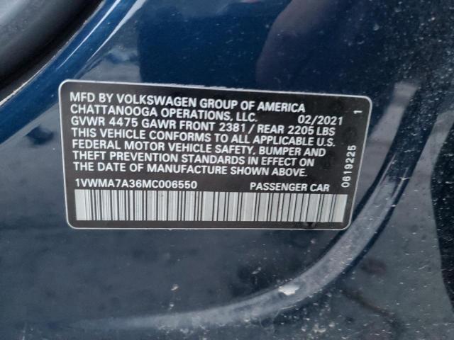 1VWMA7A36MC006550 - 2021 VOLKSWAGEN PASSAT R-LINE Mavi foto 12