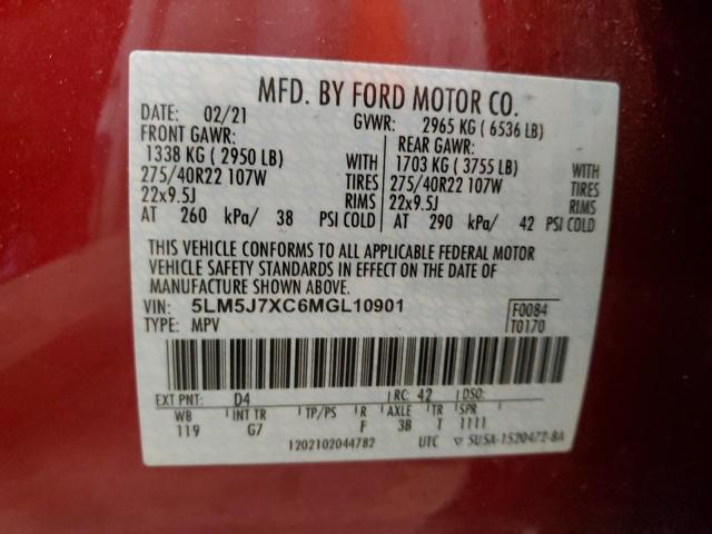 5LM5J7XC6MGL10901 - 2021 LINCOLN AVIATOR RESERVE RED photo 13