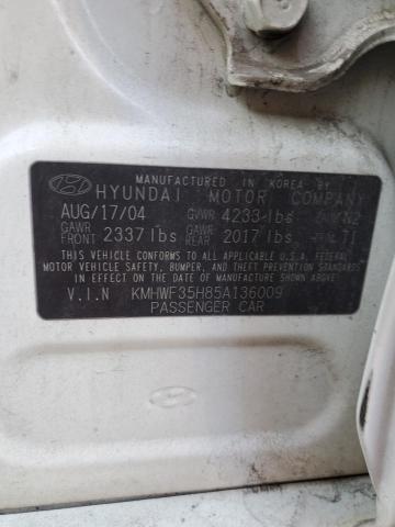 KMHWF35H85A136009 - 2005 HYUNDAI SONATA GLS WHITE photo 12