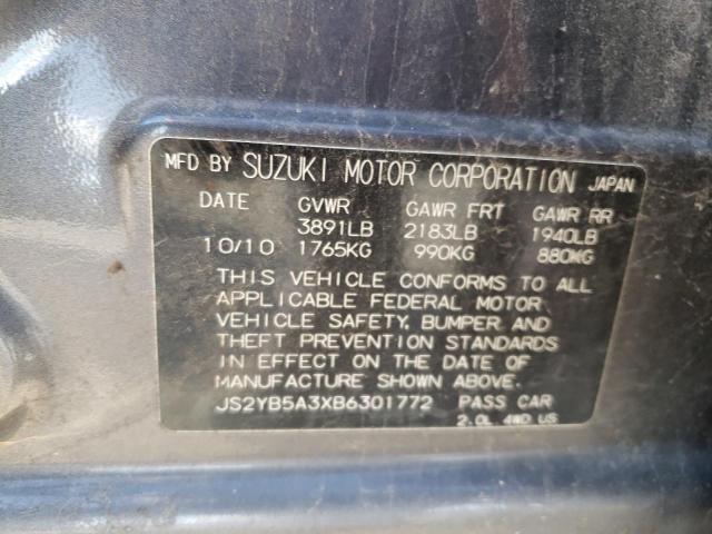 JS2YB5A3XB6301772 - 2011 SUZUKI SX4 GRAY photo 12
