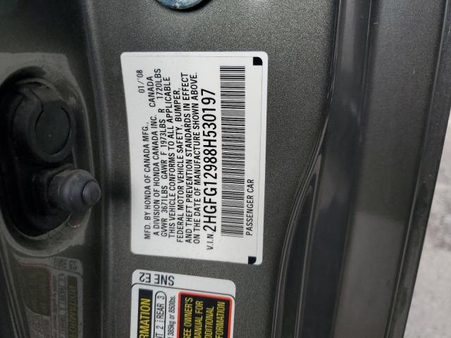 2HGFG12988H530197 - 2008 HONDA CIVIC EXL GRAY photo 12