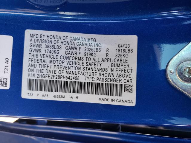 2HGFE2F28PH542468 - 2023 HONDA CIVIC LX BLUE photo 12