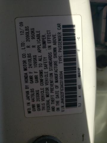 JH4CU2F63AC018094 - 2010 ACURA TSX WHITE photo 12