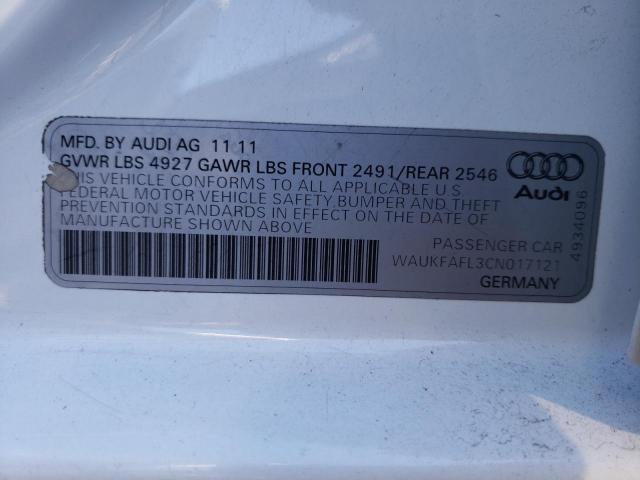 WAUKFAFL3CN017121 - 2012 AUDI A4 PRESTIGE WHITE photo 12