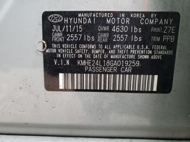 KMHE24L18GA019259 - 2016 HYUNDAI SONATA HYBRID GRAY photo 13