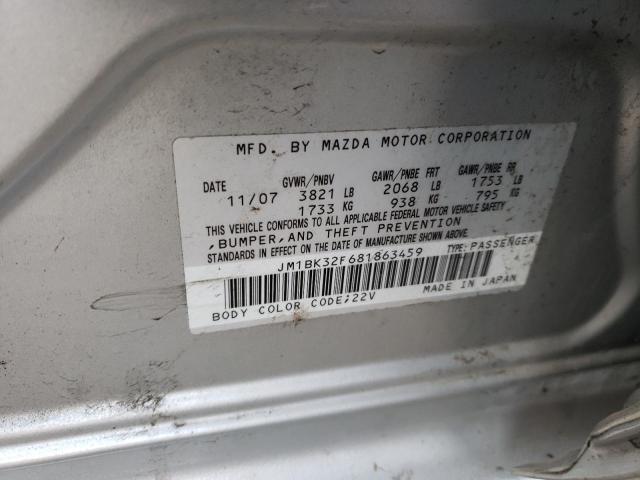 JM1BK32F681863459 - 2008 MAZDA 3 I SILVER photo 12