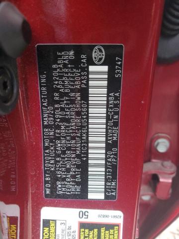 4T1C31AK6LU545607 - 2020 TOYOTA CAMRY LE RED photo 12