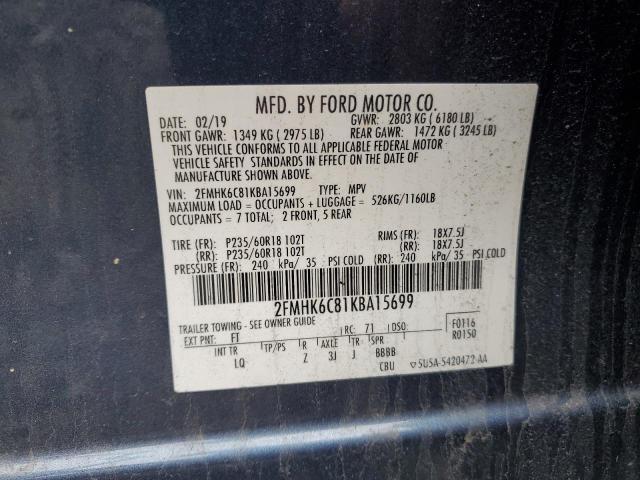 2FMHK6C81KBA15699 - 2019 FORD FLEX SEL BLUE photo 12