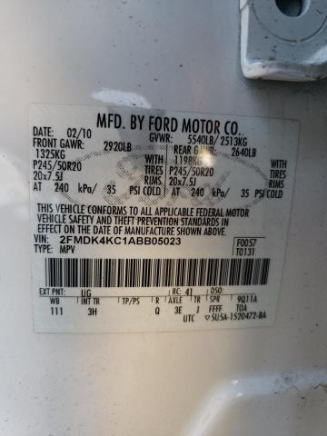 2FMDK4KC1ABB05023 - 2010 FORD EDGE LIMITED WHITE photo 13