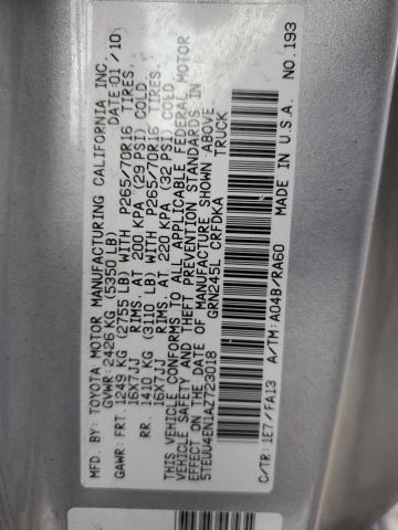 5TEUU4EN1AZ723018 - 2010 TOYOTA TACOMA ACCESS CAB ვერცხლისფერი ფოტო 12