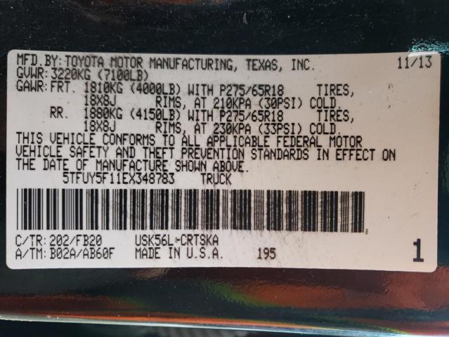5TFUY5F11EX348783 - 2014 TOYOTA TUNDRA DOUBLE CAB SR/SR5 BLACK photo 12