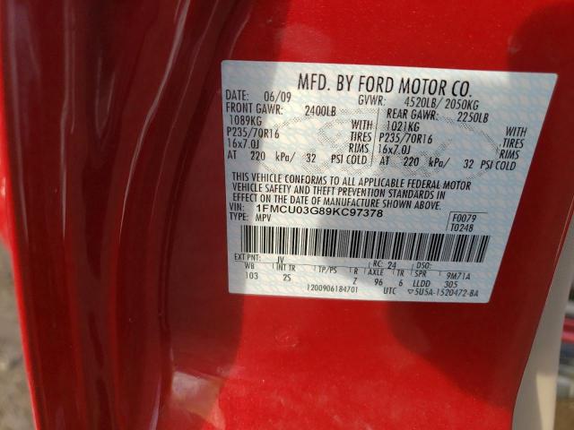 1FMCU03G89KC97378 - 2009 FORD ESCAPE XLT RED photo 12