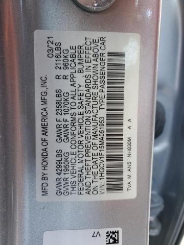 1HGCV1F15MA051953 - 2021 HONDA ACCORD LX SILVER photo 12