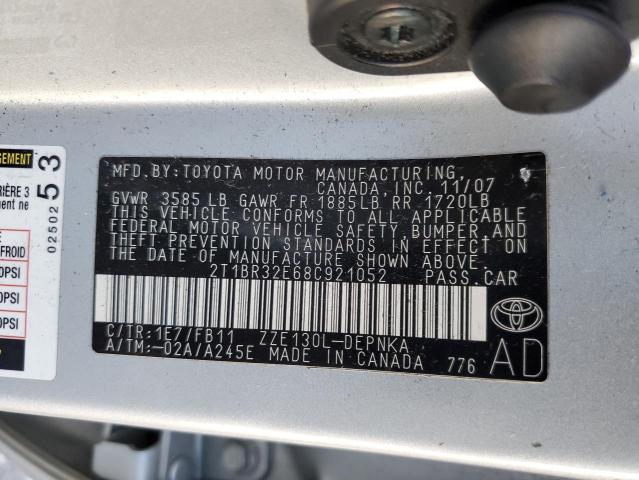 2T1BR32E68C921052 - 2008 TOYOTA COROLLA CE SILVER photo 12