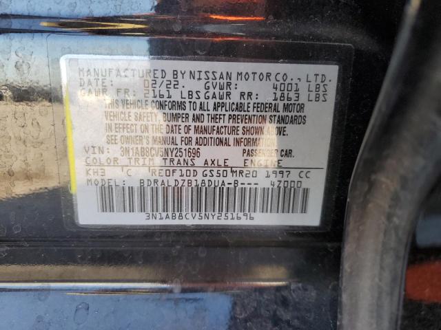 3N1AB8CV5NY251696 - 2022 NISSAN SENTRA SV BLACK photo 12