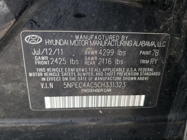 5NPEC4AC5CH331323 - 2012 HYUNDAI SONATA SE BLACK photo 12