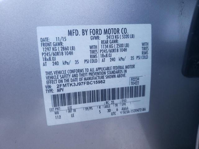 2FMTK3J97FBC15982 - 2015 FORD EDGE SEL SILVER photo 13