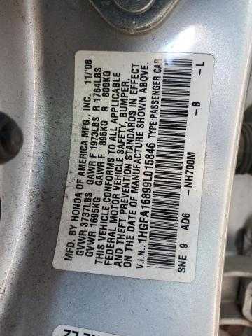 1HGFA16899L015846 - 2009 HONDA CIVIC EX SILVER photo 12